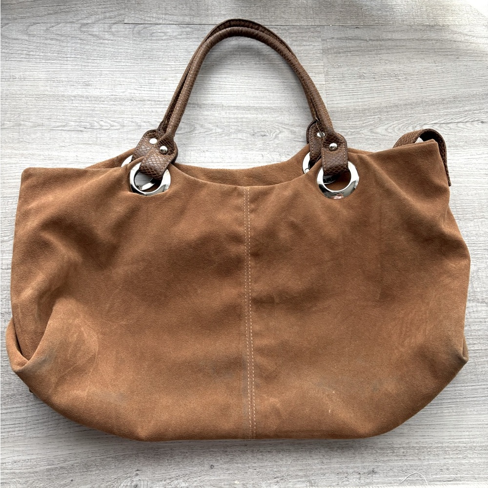 Aldo Tan Suede Shoulder Bag Purple Lining Hobo Bag BOHO
